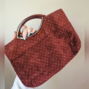 Women’s Vintage Brown Textured Handbag with Resin Bakelite Handles